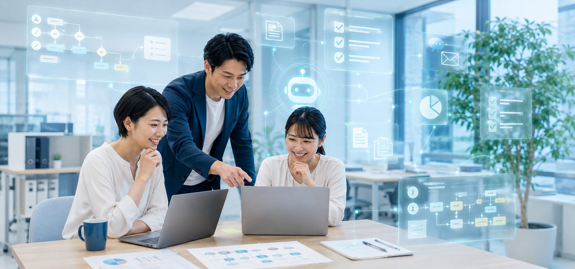 AIエージェントを活用して業務自動化を学ぶAI業務自動化研修のイメージ