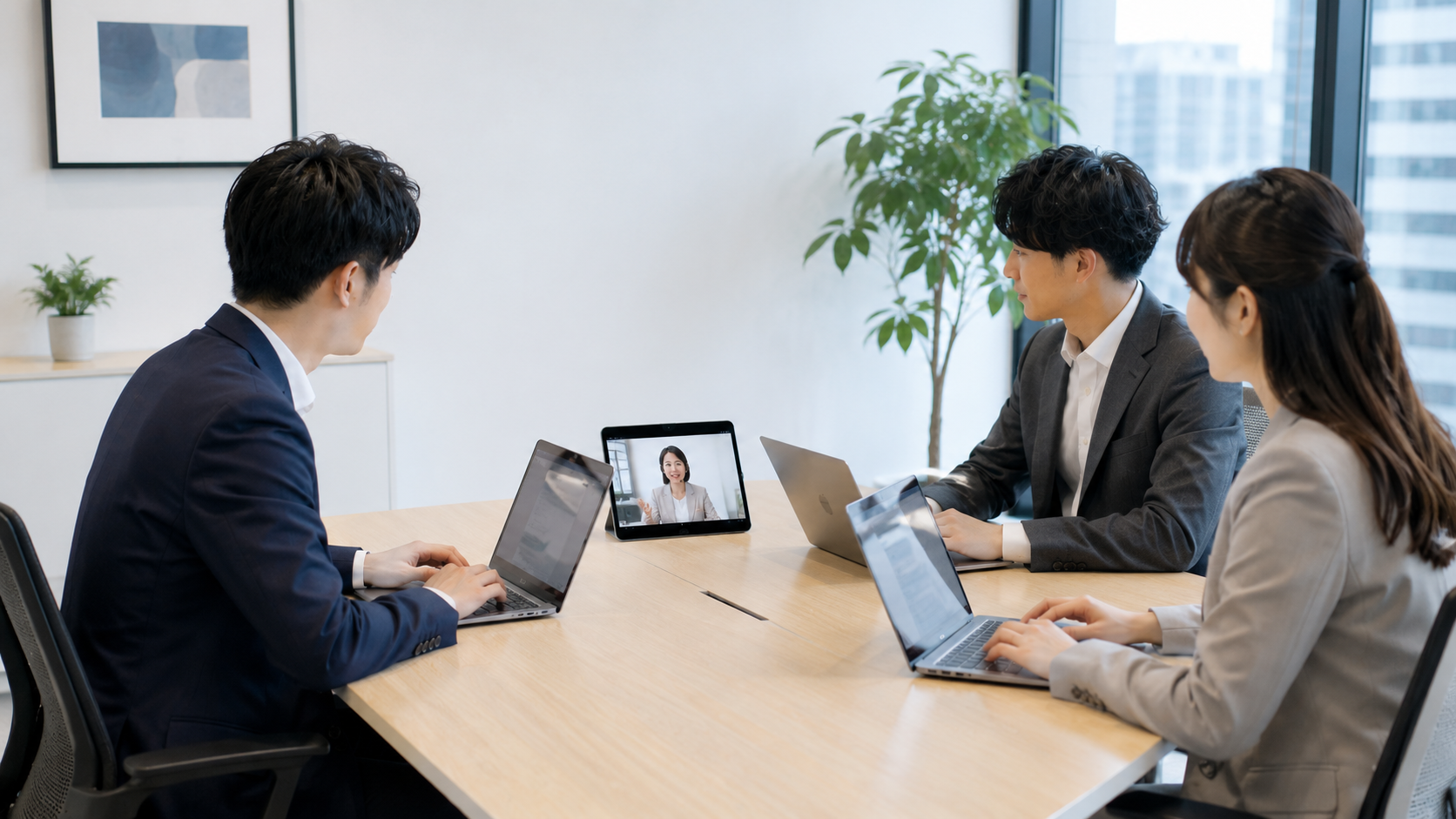 AI活用アドバイザーが画面共有で、クラウド活用や広報・採用へのAI活用をオンラインで説明している様子